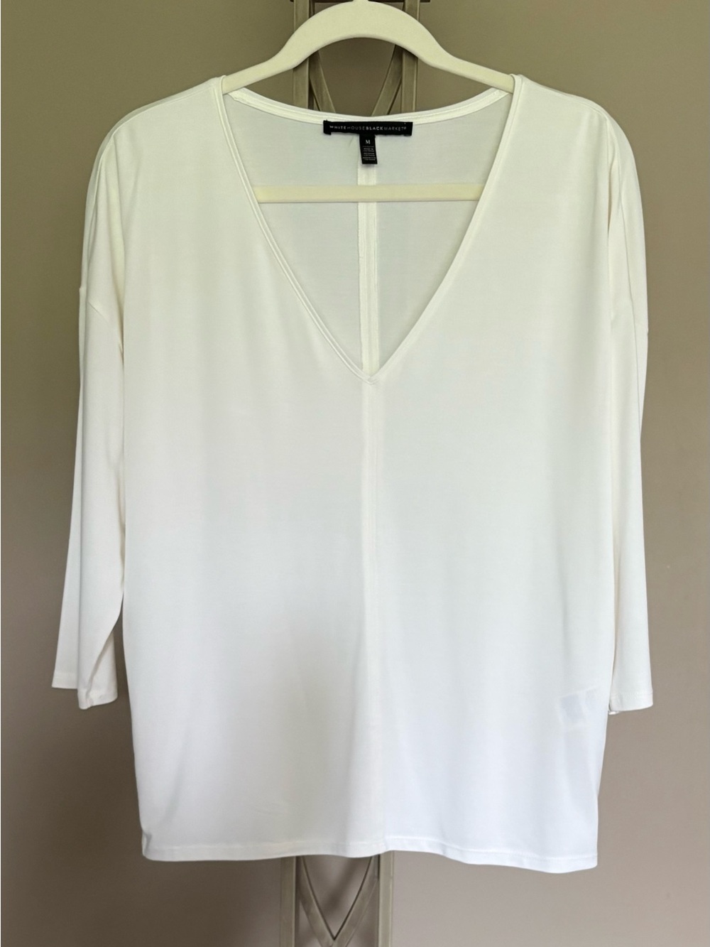 White House Black Market Mix Knit Surplice V-Neck Women's White Blouse Size Med